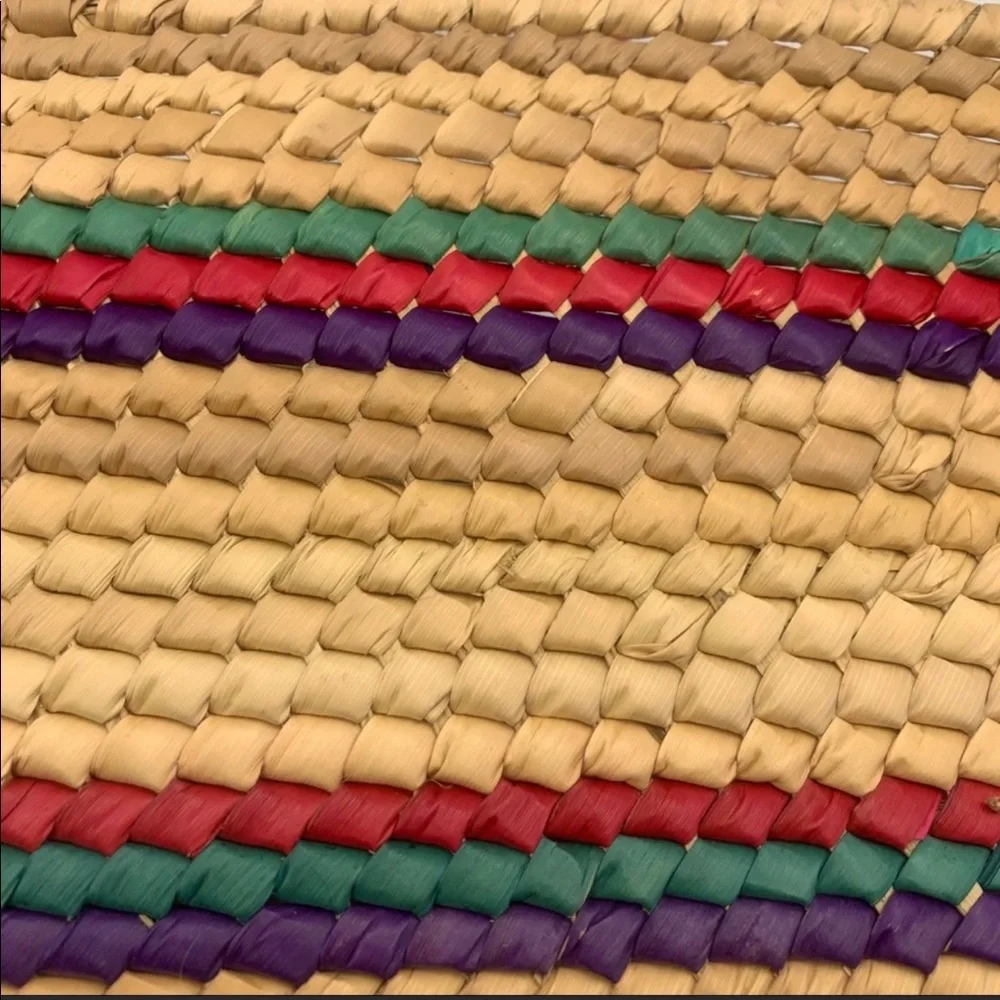 Boho Straw Woven Colorful Striped Handbag Basket Tote